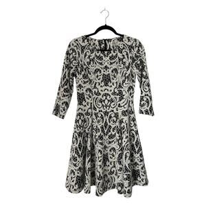 Eliza J Dress Size 4 Black White A-line Textured Jacquard Whimsical Goth Artsy